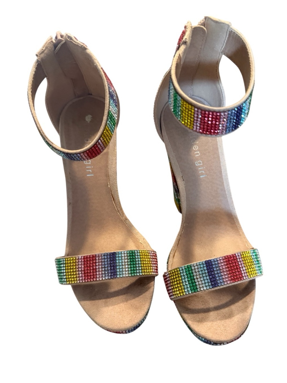 Madden Girl Siren-R Rainbow Rhinestone Block Heels Women’s 5.5